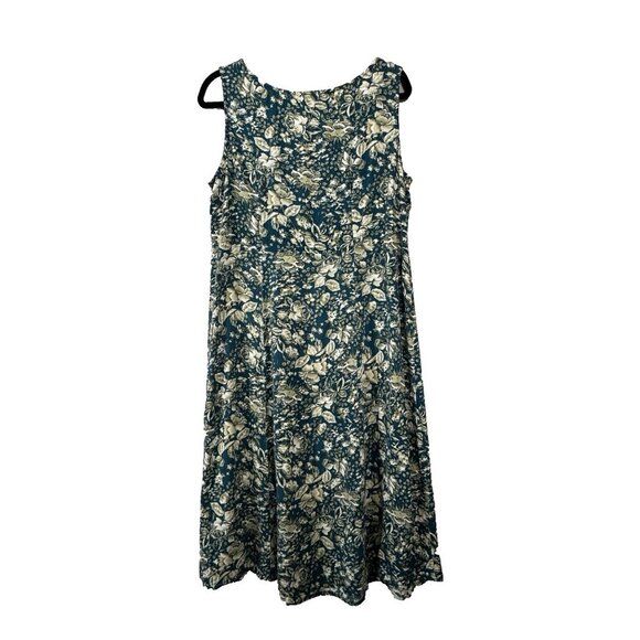 Vintage Teal Blue Floral Babydoll Midi L Dress Cottagecore Sleeveless Romantic - Picture 2 of 7